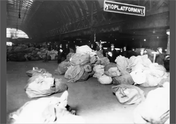 Mail sacks on Platform 10 at Paddington Station, 1926
