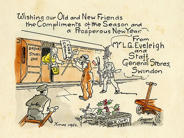 Christmas card sent by Swindon Works General Stores, 1950