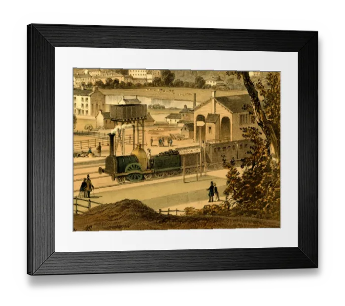 Framed Print : Close up view of broad gauge train at Bridgend Station, c. 1850