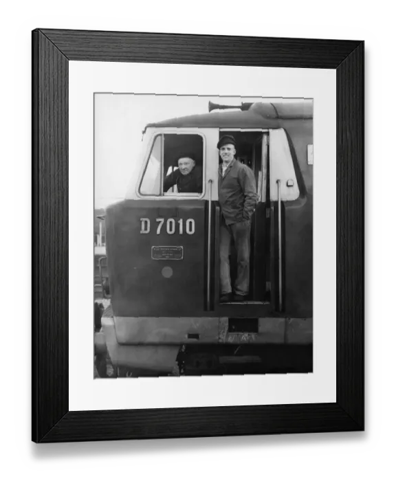 Framed Print : Drivers Ernie Simms and Brian Kervin on board diesel locomotive No. D7010