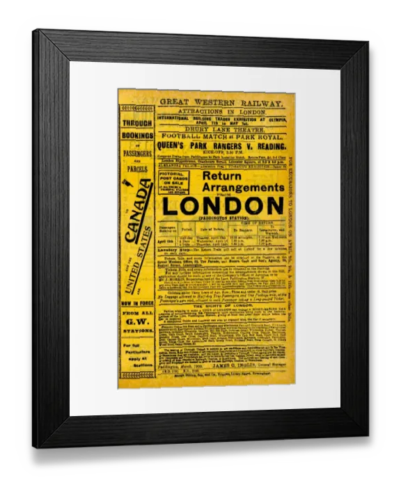 Framed Print : Great Western Railway Excursion Handbill, 1909