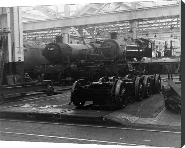 Modified Hall class, 4-6-0, No. 7903 Foremarke Hall (with No. 5992 Horton Hall) at Swindon Works, July 1962