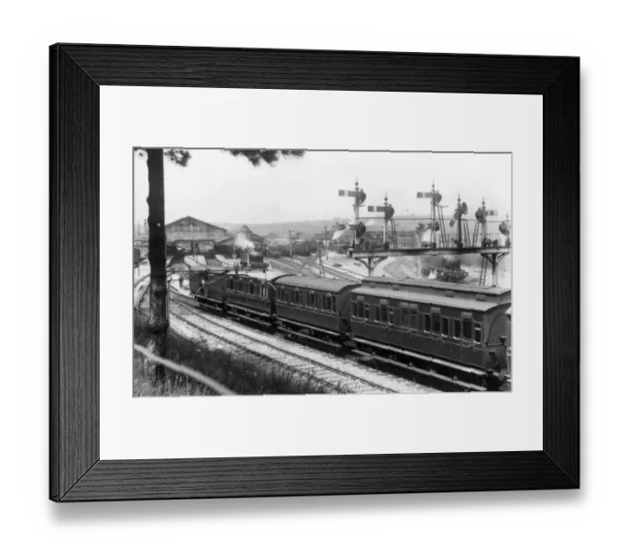 Framed Print : Signal gantry at Newton Abbot Station, Devon, c. 1920 Framed Print : Signal gantry at Newton Abbot Station, Devon, c. 1920