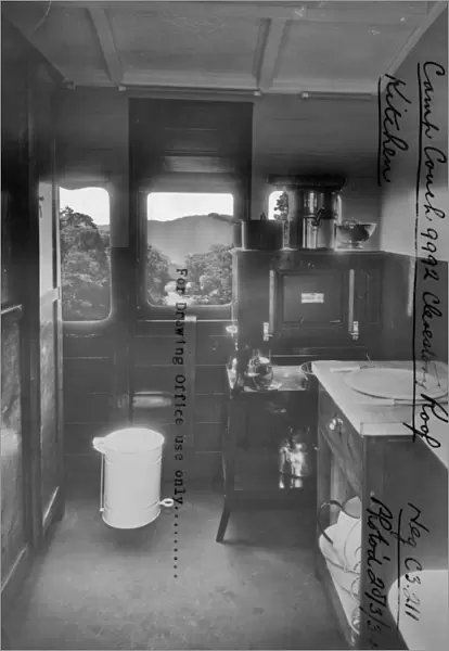 Interior of Camp Coach No. 9992 showing kitchen, 1934