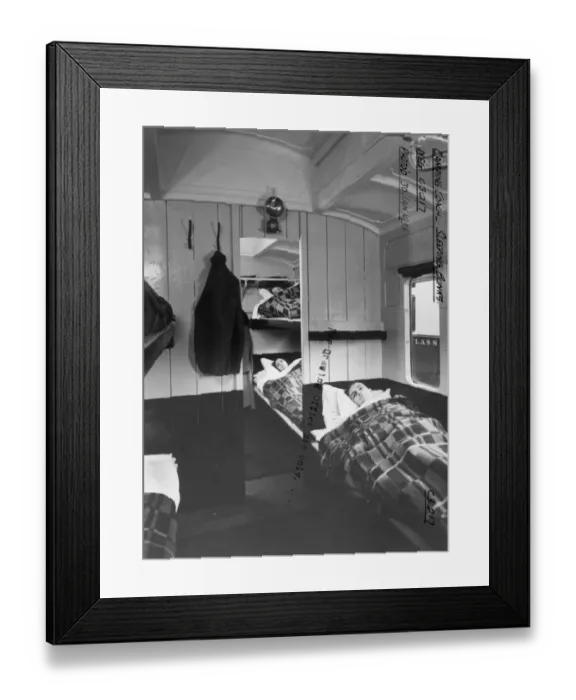 Framed Print : Interior of Camp Coach showing bunk beds, 1935 Framed Print : Interior of Camp Coach showing bunk beds, 1935