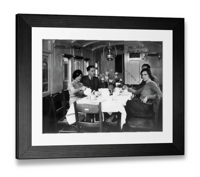 Framed Print : Interior view of Camp Coach showing a close up view of dining room, 1935 Framed Print : Interior view of Camp Coach showing a close up view of dining room, 1935