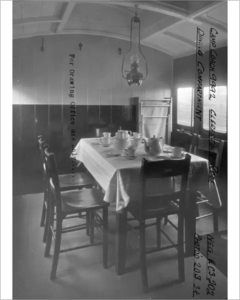 Interior view of Camp Coach No. 9992 showing dining room, 1934