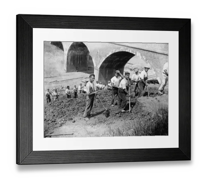 Framed Print : Navvies landscaping a cutting, c1880s Framed Print : Navvies landscaping a cutting, c1880s