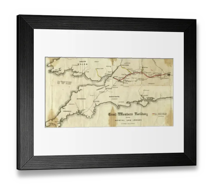 Framed Print : GWR Prospectus Map from 1834 Framed Print : GWR Prospectus Map from 1834