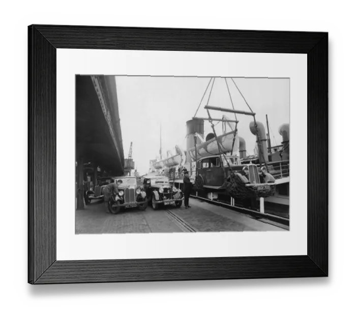 Framed Print : Loading motor cars, 1937