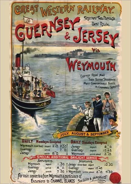 Guernsey & Jersey via Weymouth poster, about 1891