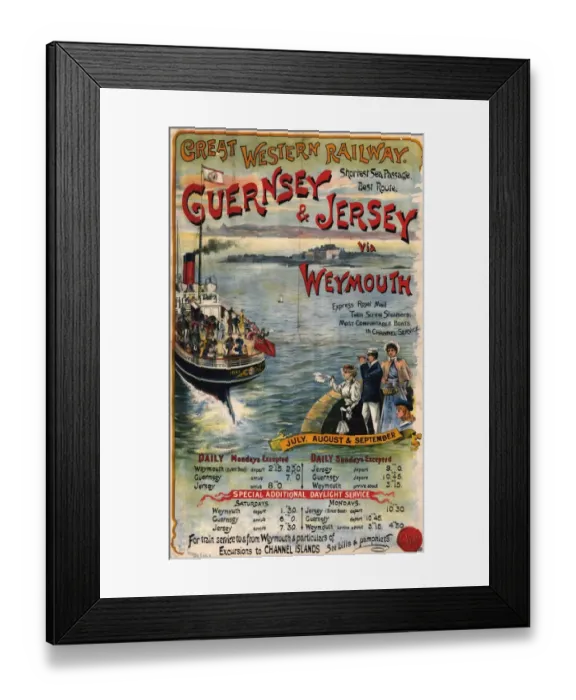 Framed Print : Guernsey & Jersey via Weymouth poster, about 1891
