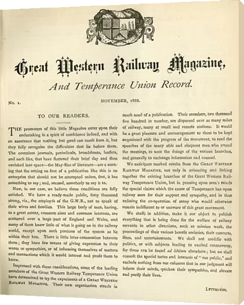The first issue of the Great Western Magazine and Temperance Union Record, 1888
