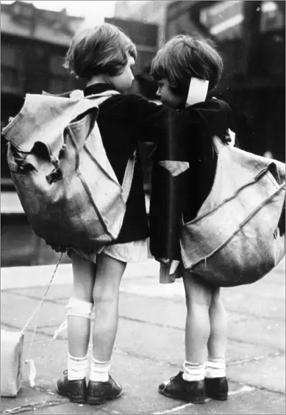 Two little girls awaiting evacuation from Paddington Station, September 1939