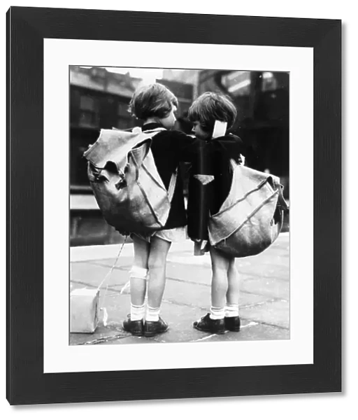 Two little girls awaiting evacuation from Paddington Station, September 1939