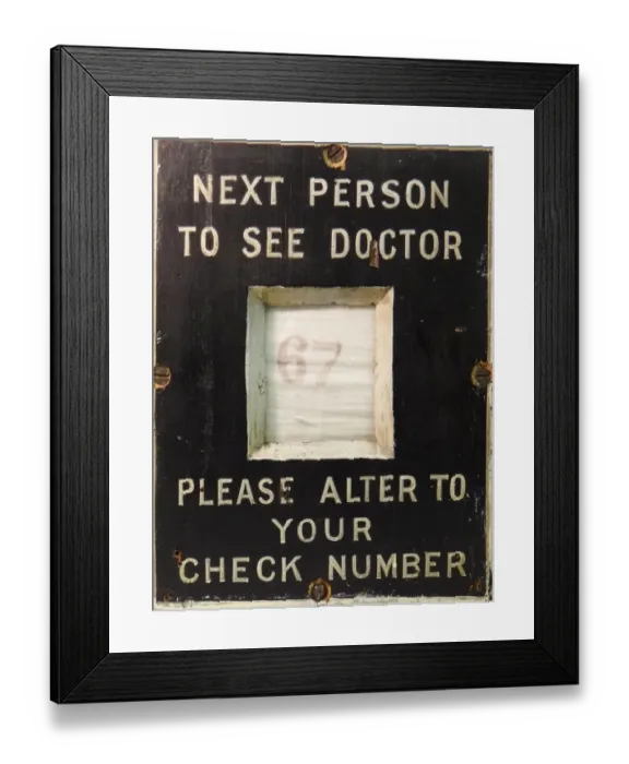 Framed Print : Patient number board from Swindon Medical Fund waiting room Framed Print : Patient number board from Swindon Medical Fund waiting room