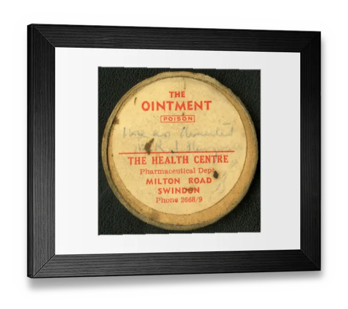 Framed Print : Prescription ointment from the Swindon Medical Fund Society Framed Print : Prescription ointment from the Swindon Medical Fund Society