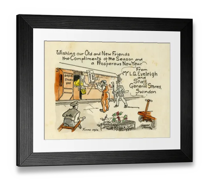 Framed Print : Christmas card sent by Swindon Works General Stores, 1950