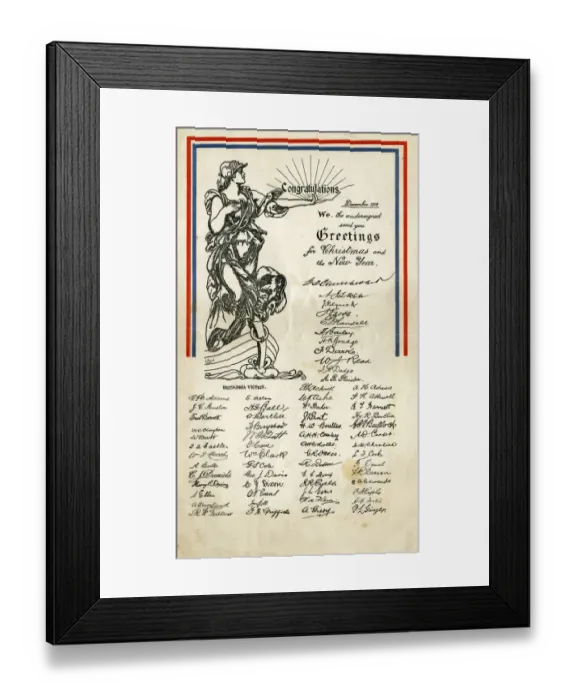 Framed Print : Christmas card sent by Swindon Works Accounts Staff, 1918
