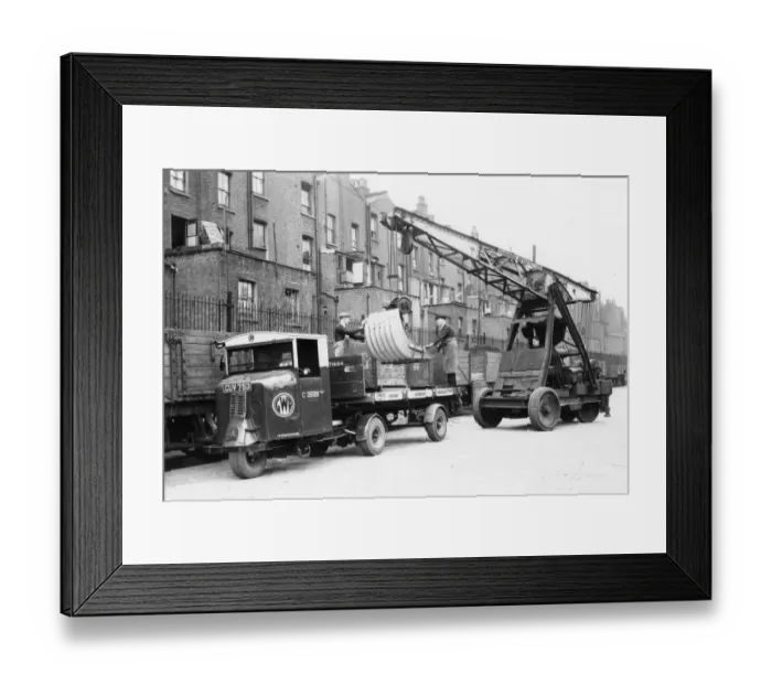 Framed Print : Scammel being loaded with Anderson Air Raid Shelter, West London, 1939 Framed Print : Scammel being loaded with Anderson Air Raid Shelter, West London, 1939