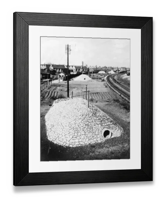 Framed Print : Air raid shelter at West Ealing Goods Yard, 1940 Framed Print : Air raid shelter at West Ealing Goods Yard, 1940