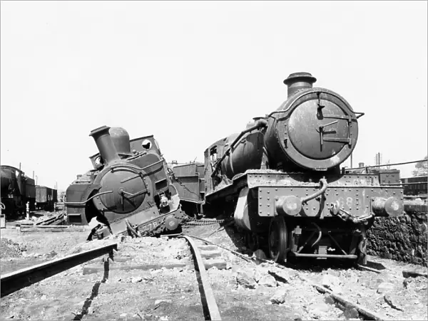 Bomb damage to locomotives at Newton Abbot Station, 1940