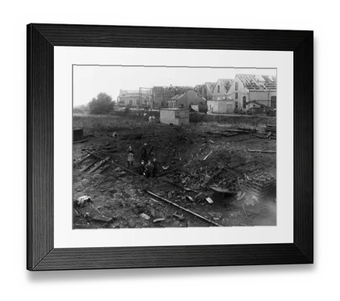 Framed Print : Bomb damage to No. 24 shop at Swindon Works in 1942 Framed Print : Bomb damage to No. 24 shop at Swindon Works in 1942