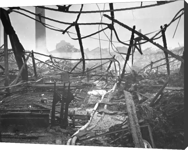 Bomb damage to the GWRs salvage warehouse in London, 1940
