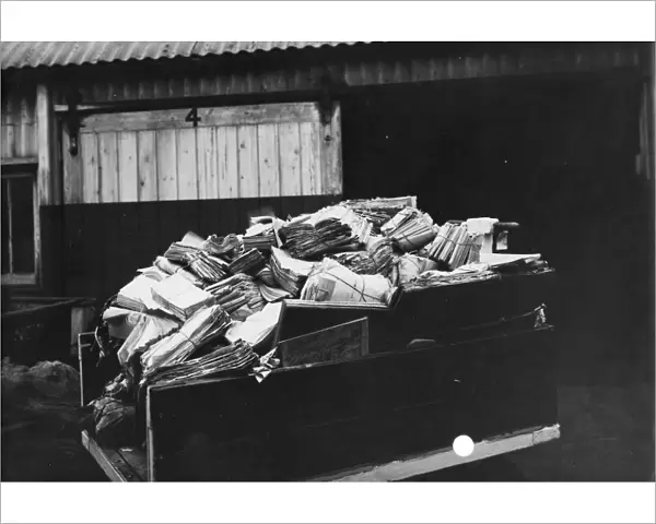 A paper recycling cart outside the General Stores at Swindon Works, 1941