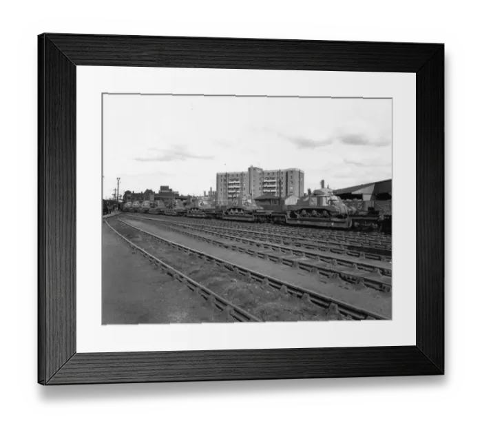Framed Print : Military tanks loaded onto Crocodile G wagons, c. 1939 Framed Print : Military tanks loaded onto Crocodile G wagons, c. 1939