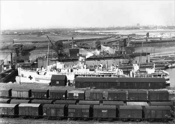 SS St Julien as a hospital ship, at Newport Docks, c. 1940