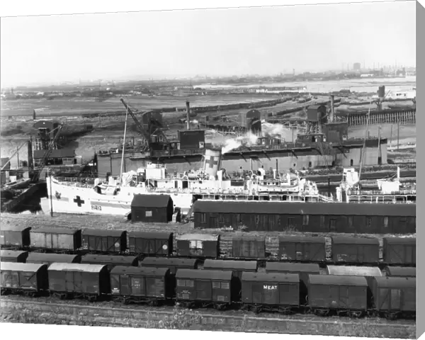 SS St Julien as a hospital ship, at Newport Docks, c. 1940