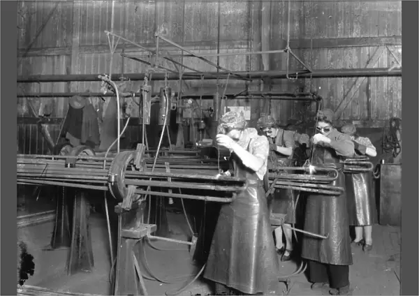 Swindon Works employees welding superheaters for locomotive boilers, 1942
