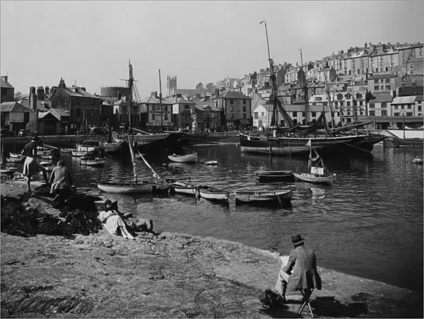 Brixham Harbour and town, Devon, c. 1930s