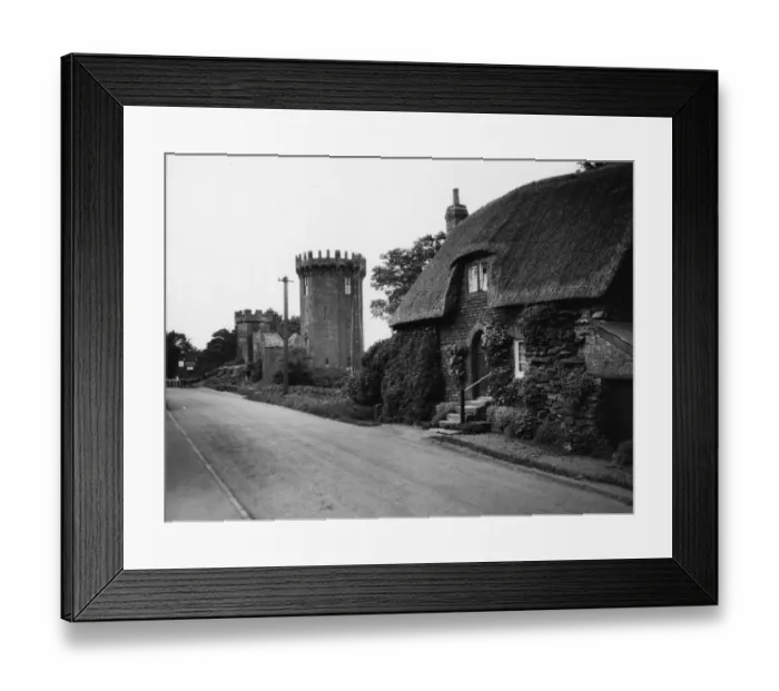Framed Print : Radway Tower and thatched cottage, Edgehill, June 1930 Framed Print : Radway Tower and thatched cottage, Edgehill, June 1930