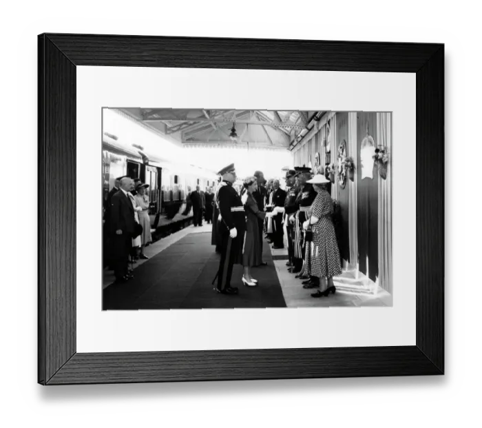 Framed Print : Royal Tour of Wales, The Queen & Prince Philip at Pembroke Town Station, 1955