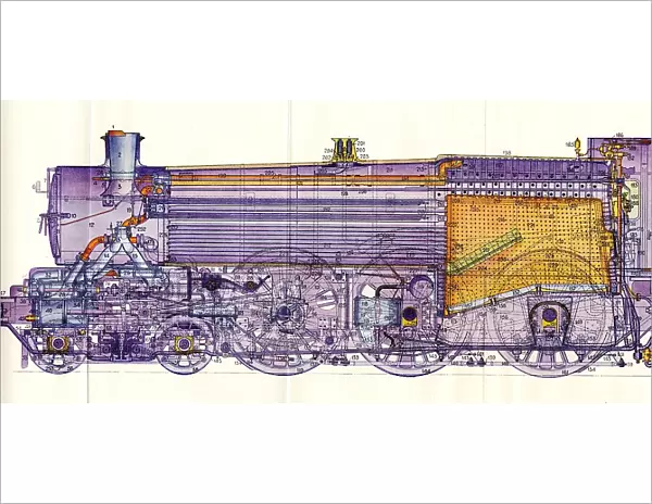 Colour cross-section plan of Castle Class Locomotive, c. 1923