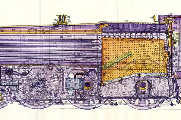 Colour cross-section plan of Castle Class Locomotive, c. 1923