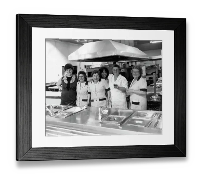 Framed Print : Swindon Works Canteen Staff, 1986 Framed Print : Swindon Works Canteen Staff, 1986
