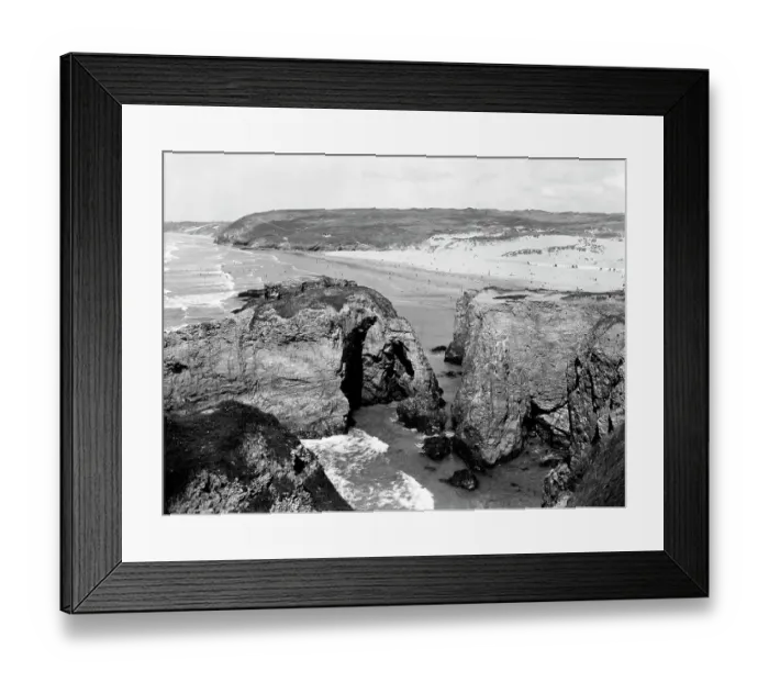 Framed Print : The Rocks and Beach at Perranporth, Cornwall, 1933