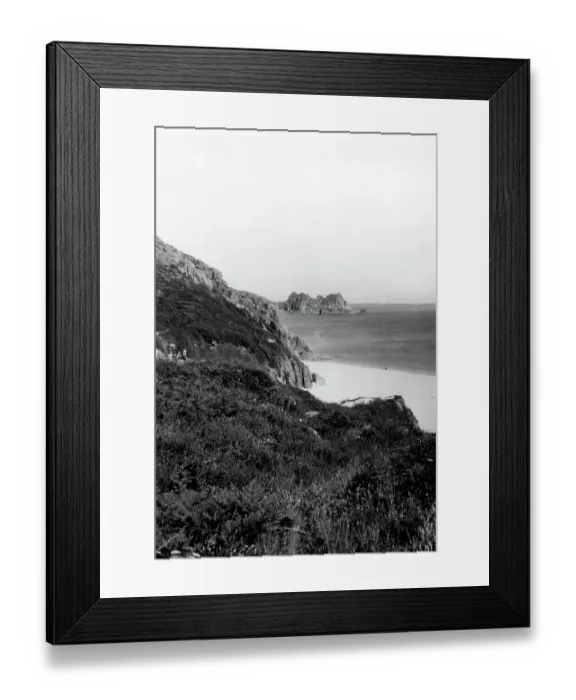 Framed Print : The Beach and Cliffs at Porthcurno, Cornwall, 1928