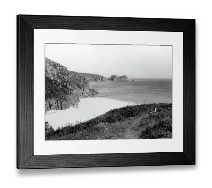 Framed Print : The Beach and Cliffs at Porthcurno, Cornwall, 1928 Framed Print : The Beach and Cliffs at Porthcurno, Cornwall, 1928