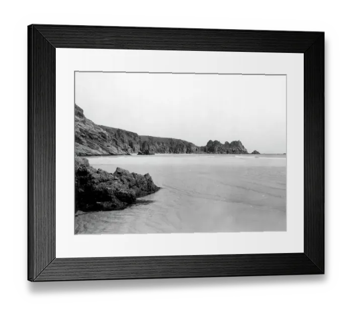 Framed Print : The Beach and Cliffs at Porthcurno, Cornwall, 1928 Framed Print : The Beach and Cliffs at Porthcurno, Cornwall, 1928