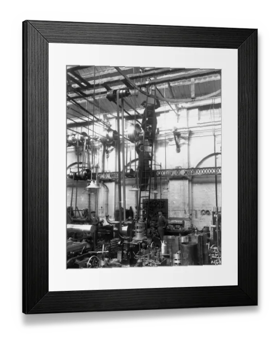 Framed Print : Two men up a ladder in G Shop, 1913 Framed Print : Two men up a ladder in G Shop, 1913