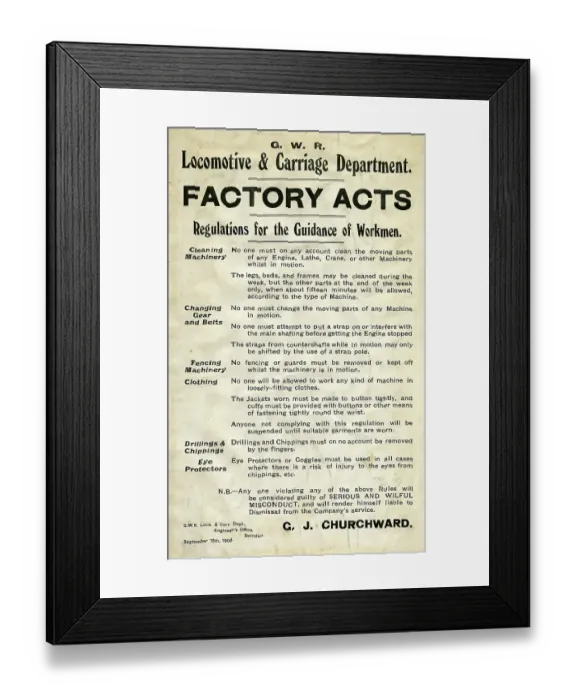 Framed Print : Factory Acts Notice, 1908 Framed Print : Factory Acts Notice, 1908