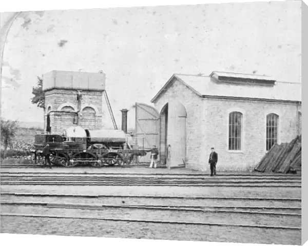 Broad Gauge Locomotive Aries seen outside Faringdon Engine Shed, c. 1865