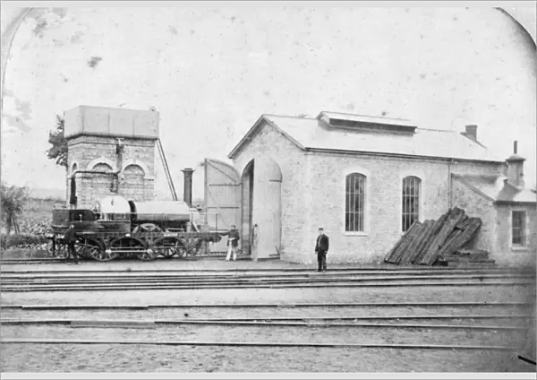 Broad Gauge Locomotive Aries seen outside Faringdon Engine Shed, c. 1865