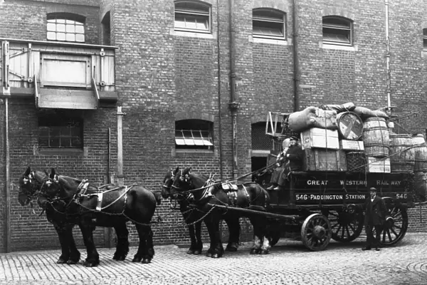Horse Drawn Delivery Wagon at Paddington Mint Stables, c. 1910