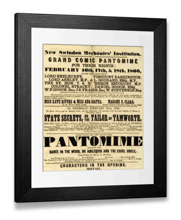 Framed Print : Swindon Mechanics Institute Pantomime poster, February 1860