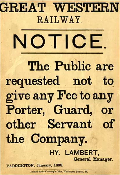GWR Notice, 1888